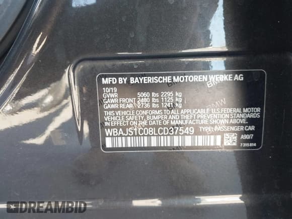 ✅ 2020 BMW 5 Series 540i • VIN: WBAJS1C08LCD37549 • Лот: 43523398. Опубликован ранее на IAAI с пробегом 67 621 миль. Бесплатный доступ к архиву аукционных продаж из США и подробный отчёт об истории автомобиля на DreamBid. Изображение 9.