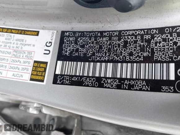 ✅ 2021 Toyota Prius LE • VIN: JTDKAMFP7M3183564 • Lot: 42350568. Wystawiony na IAAI z przebiegiem 87 457 mil. Bezpłatny archiwum sprzedaży aukcyjnych z USA i szczegółowy raport historii pojazdu na DreamBid. Zdjęcie 9.