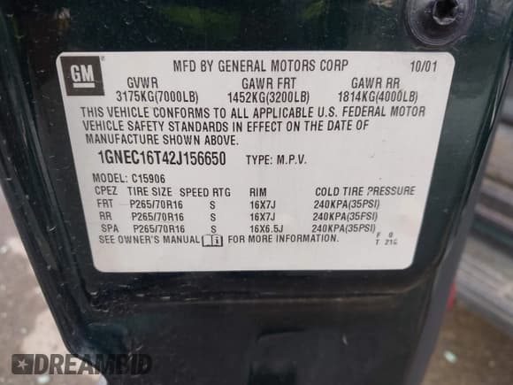 ✅ 2002 Chevrolet Suburban LT • VIN: 1GNEC16T42J156650 • Лот: 43419729. Опубликован ранее на IAAI с пробегом 192 039 миль. Бесплатный доступ к архиву аукционных продаж из США и подробный отчёт об истории автомобиля на DreamBid. Изображение 9.