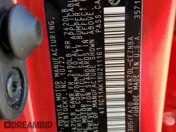 ✅ 2024 Toyota Camry LE • VIN: 4T1C11AK1RU211161 • Lot: 91659325. Listed on Copart with 22,761 mi. Free auction sales archive from the USA and detailed vehicle history report at DreamBid. Image 13.