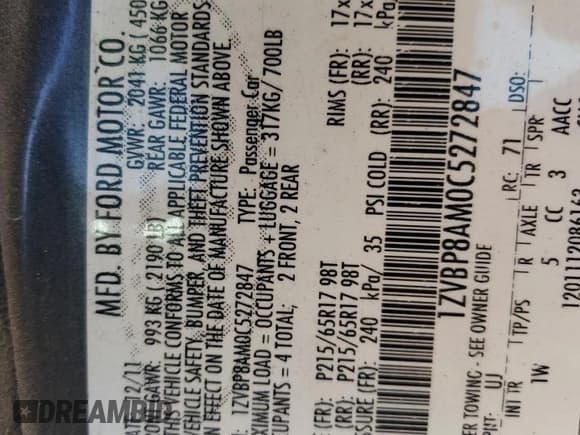 ✅ 2012 Ford Mustang V6 • VIN: 1ZVBP8AM0C5272847 • Lot: 87098715. Listed on Copart with 144,217 mi. Free auction sales archive from the USA and detailed vehicle history report at DreamBid. Image 12.