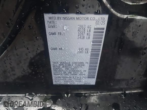 ✅ 2025 Nissan Altima SV • VIN: 1N4BL4DV4SN370120 • Лот: 43825103. Опубликован ранее на IAAI с пробегом 14 729 миль. Бесплатный доступ к архиву аукционных продаж из США и подробный отчёт об истории автомобиля на DreamBid. Изображение 9.