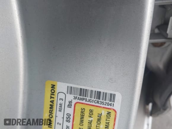 ✅ 2012 Ford Fusion SEL • VIN: 3FAHP0JG1CR352041 • Lot: 43795537. Listed on IAAI with 131,398 mi. Free auction sales archive from the USA and detailed vehicle history report at DreamBid. Image 9.