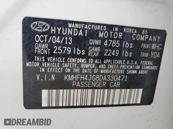 ✅ 2013 Hyundai Azera • VIN: KMHFH4JG8DA330471 • Лот: 70114735. Опубликован ранее на Copart с пробегом 107 874 миль. Бесплатный доступ к архиву аукционных продаж из США и подробный отчёт об истории автомобиля на DreamBid. Изображение 12.