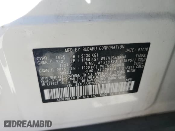 ✅ 2018 Subaru Outback Limited • VIN: 4S4BSANC9J3306010 • Lot: 60865035. Listed on Copart with 40,116 mi. Free auction sales archive from the USA and detailed vehicle history report at DreamBid. Image 14.