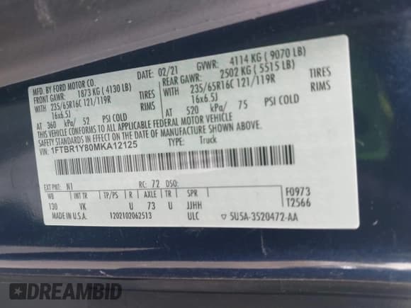 ✅ 2021 Ford Transit Cargo • VIN: 1FTBR1Y80MKA12125 • Lot: 41773493. Wystawiony na IAAI z przebiegiem 42 989 mil. Bezpłatny archiwum sprzedaży aukcyjnych z USA i szczegółowy raport historii pojazdu na DreamBid. Zdjęcie 9.