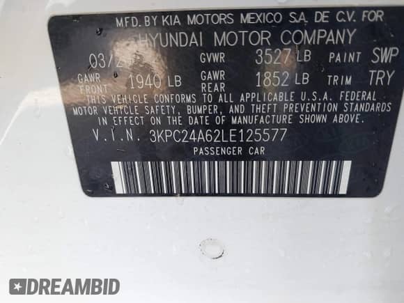 2020 Hyundai Accent SE with VIN 3KPC24A62LE125577, listed as a IAAI auction lot 41395727 with 71,288 mi miles and . Bid and sale history available at DreamBid. Image 9.