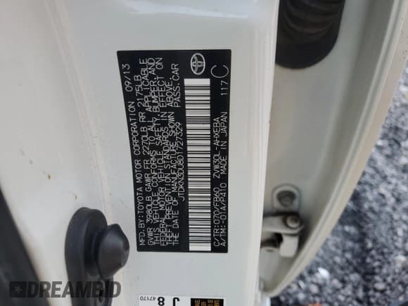 ✅ 2013 Toyota Prius One • VIN: JTDKN3DU8D1727329 • Lot: 80218565. Listed on Copart with 113,588 mi. Free auction sales archive from the USA and detailed vehicle history report at DreamBid. Image 12.