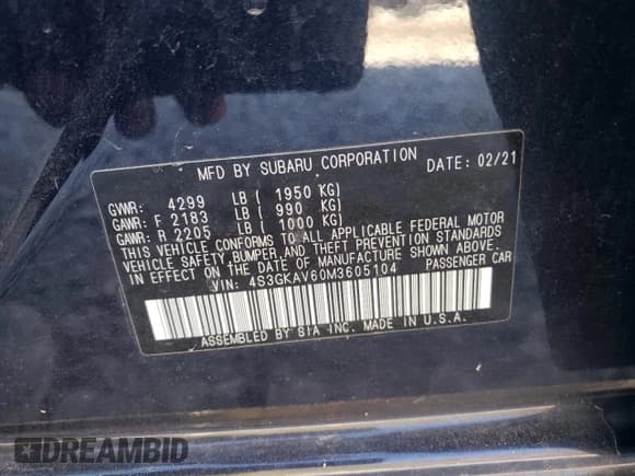 ✅ 2021 Subaru Impreza Premium • VIN: 4S3GKAV60M3605104 • Lot: 87209805. Listed on Copart with 13,214 mi. Free auction sales archive from the USA and detailed vehicle history report at DreamBid. Image 12.