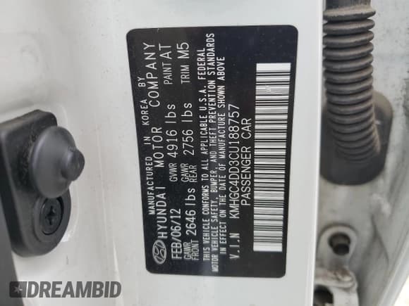 ✅ 2012 Hyundai Genesis 3.8L • VIN: KMHGC4DD3CU188757 • Лот: 53732765. Опубликован ранее на Copart с пробегом 127 113 миль. Бесплатный доступ к архиву аукционных продаж из США и подробный отчёт об истории автомобиля на DreamBid. Изображение 13.