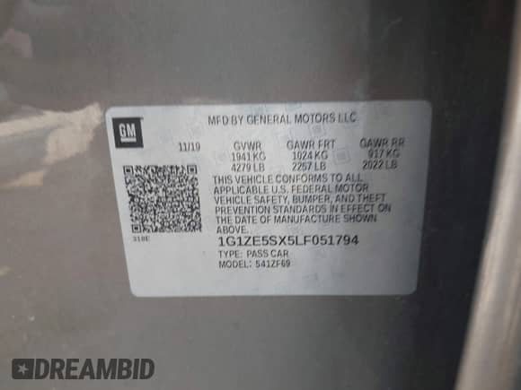 2020 Chevrolet Malibu Premier with VIN 1G1ZE5SX5LF051794, listed as a IAAI auction lot 42431059 with 55,784 mi miles and . Bid and sale history available at DreamBid. Image 9.