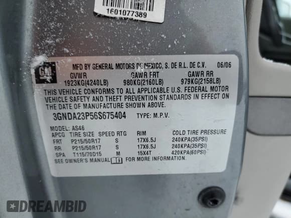 ✅ 2006 Chevrolet HHR LT • VIN: 3GNDA23P56S675404 • Lot: 42097025. Listed on Copart with 164,641 mi. Free auction sales archive from the USA and detailed vehicle history report at DreamBid. Image 15.