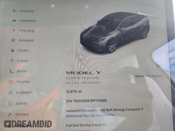 ✅ 2023 Tesla Model Y Long Range • VIN: 7SAYGDEE3PF714262 • Lot: 71861085. Listed on Copart with 13,670 mi. Free auction sales archive from the USA and detailed vehicle history report at DreamBid. Image 9.