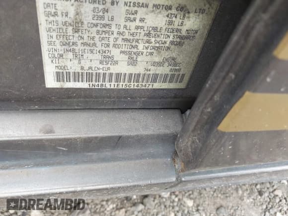 ✅ 2005 Nissan Altima SL • VIN: 1N4BL11E15C143471 • Lot: 42618232. Listed on IAAI with Not provided. Free auction sales archive from the USA and detailed vehicle history report at DreamBid. Image 9.