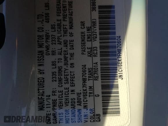 ✅ 2015 Infiniti Q60 S Limited • VIN: JN1CV6EK7FM870604 • Lot: 74284423. Listed on Copart with 81,779 mi. Free auction sales archive from the USA and detailed vehicle history report at DreamBid. Image 12.