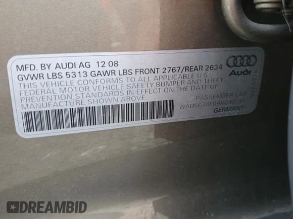 ✅ 2009 Audi A6 Premium Plus • VIN: WAUSG74F09N030284 • Lot: 71660255. Wystawiony na Copart z przebiegiem 91 182 mil. Bezpłatny archiwum sprzedaży aukcyjnych z USA i szczegółowy raport historii pojazdu na DreamBid. Zdjęcie 12.