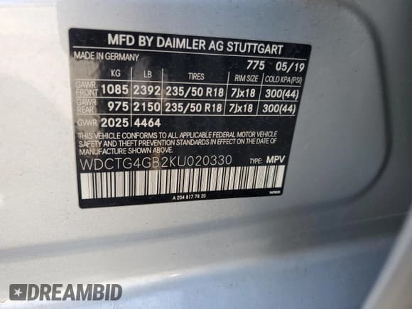 ✅ 2019 Mercedes-Benz GLA 250 • VIN: WDCTG4GB2KU020330 • Lot: 82162135. Wystawiony na Copart z przebiegiem 34 309 mil. Bezpłatny archiwum sprzedaży aukcyjnych z USA i szczegółowy raport historii pojazdu na DreamBid. Zdjęcie 14.