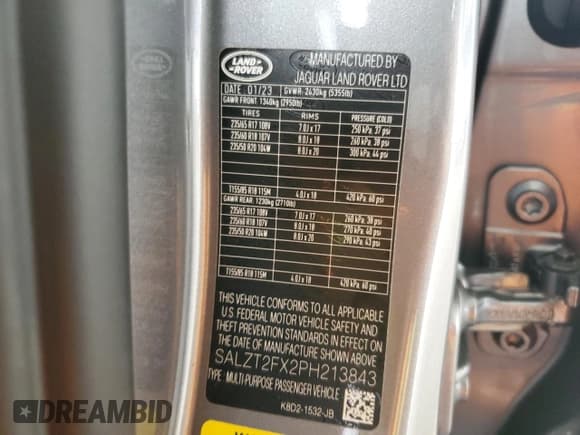 ✅ 2023 Land Rover Range Rover Evoque R-Dynamic S • VIN: SALZT2FX2PH213843 • Лот: 64322925. Опубликован ранее на Copart с пробегом 19 188 миль. Бесплатный доступ к архиву аукционных продаж из США и подробный отчёт об истории автомобиля на DreamBid. Изображение 12.