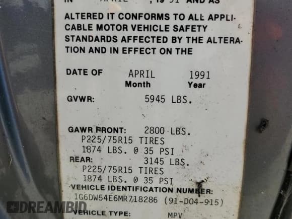 ✅ 1991 Cadillac Brougham • VIN: 1G6DW54E6MR718286 • Lot: 54732145. Listed on Copart with Not provided. Free auction sales archive from the USA and detailed vehicle history report at DreamBid. Image 12.