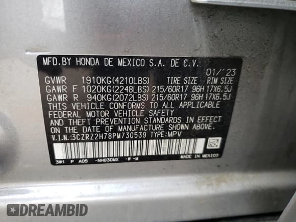 ✅ 2023 Honda HR-V EX-L • VIN: 3CZRZ2H78PM730539 • Lot: 68868845. Wystawiony na Copart z przebiegiem 37 508 mil. Bezpłatny archiwum sprzedaży aukcyjnych z USA i szczegółowy raport historii pojazdu na DreamBid. Zdjęcie 13.