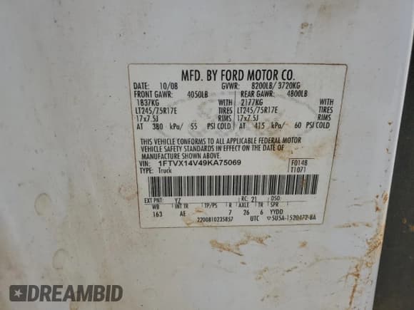 ✅ 2009 Ford F-150 XL • VIN: 1FTVX14V49KA75069 • Lot: 54020285. Listed on Copart with 216,147 mi. Free auction sales archive from the USA and detailed vehicle history report at DreamBid. Image 12.