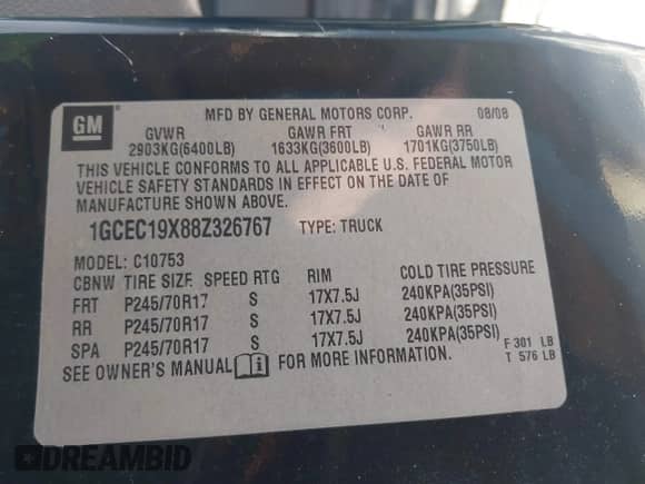 2008 Chevrolet Silverado 1500 Work Truck with VIN 1GCEC19X88Z326767, listed as a IAAI auction lot 41597236 with 196,007 mi miles and . Bid and sale history available at DreamBid. Image 9.