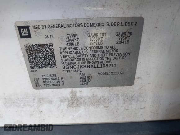 ✅ 2020 Chevrolet Trax LS • VIN: 3GNCJKSBXLL108211 • Lot: 43457223. Wystawiony na IAAI z przebiegiem 123 790 mil. Bezpłatny archiwum sprzedaży aukcyjnych z USA i szczegółowy raport historii pojazdu na DreamBid. Zdjęcie 9.