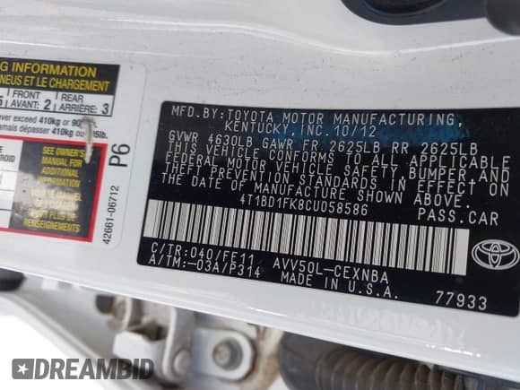 2012 Toyota Camry XLE z VIN 4T1BD1FK8CU058586, wystawiony jako IAAI lot #42463228 z przebiegiem 102 952 mil mil oraz . Historia ofert i sprzedaży dostępna na DreamBid. Obrazek 9.