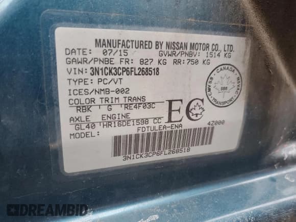 ✅ 2015 Nissan Micra S • VIN: 3N1CK3CP6FL268518 • Lot: 93388955. Wystawiony na Copart z przebiegiem 135 477 mil. Bezpłatny archiwum sprzedaży aukcyjnych z USA i szczegółowy raport historii pojazdu na DreamBid. Zdjęcie 13.