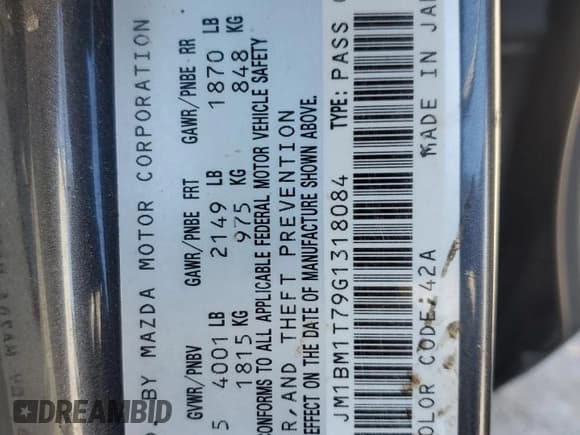 ✅ 2016 Mazda 3 i Sport • VIN: JM1BM1T79G1318084 • Lot: 87470315. Listed on Copart with 147,104 mi. Free auction sales archive from the USA and detailed vehicle history report at DreamBid. Image 12.