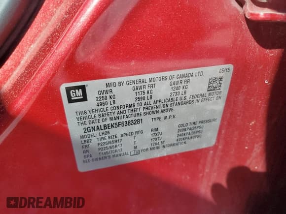 ✅ 2015 Chevrolet Equinox LT • VIN: 2GNALBEK5F6383281 • Lot: 80068965. Listed on Copart with 132,063 mi. Free auction sales archive from the USA and detailed vehicle history report at DreamBid. Image 13.