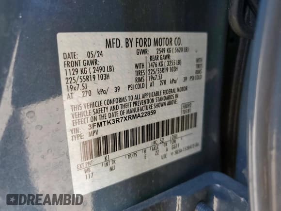 ✅ 2024 Ford Mustang Mach-E Premium • VIN: 3FMTK3R7XRMA22859 • Lot: 68284515. Wystawiony na Copart z przebiegiem 18 348 mil. Bezpłatny archiwum sprzedaży aukcyjnych z USA i szczegółowy raport historii pojazdu na DreamBid. Zdjęcie 12.