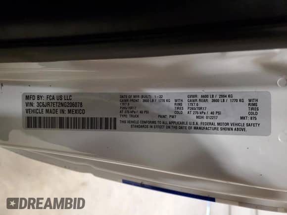 2022 Ram 1500 SLT с VIN 3C6JR7ET2NG206078, выставлен на аукционе Copart как лот 89540195 с пробегом 56 117 миль миль и Чистый • Clean title. История ставок и продаж доступна на DreamBid. Изображение 12.