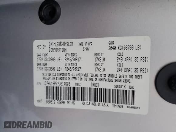 2007 Dodge 1500 ST с VIN 1D7HU18P77J614603, выставлен на аукционе Copart как лот 84555064 с пробегом 98 713 миль миль и Списание • Salvage title. История ставок и продаж доступна на DreamBid. Изображение 12.