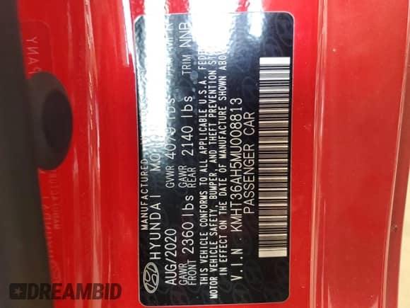 2021 Hyundai Veloster with VIN KMHT36AH5MU008813, listed as a Copart auction lot 59127424 with 36,909 mi miles and Salvage title. Bid and sale history available at DreamBid. Image 13.