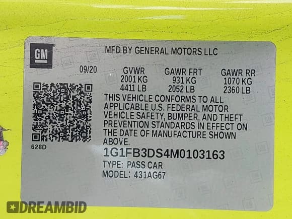 ✅ 2021 Chevrolet Camaro 1LT • VIN: 1G1FB3DS4M0103163 • Lot: 38448781. Wystawiony na IAAI z przebiegiem 59 503 mil. Bezpłatny archiwum sprzedaży aukcyjnych z USA i szczegółowy raport historii pojazdu na DreamBid. Zdjęcie 9.