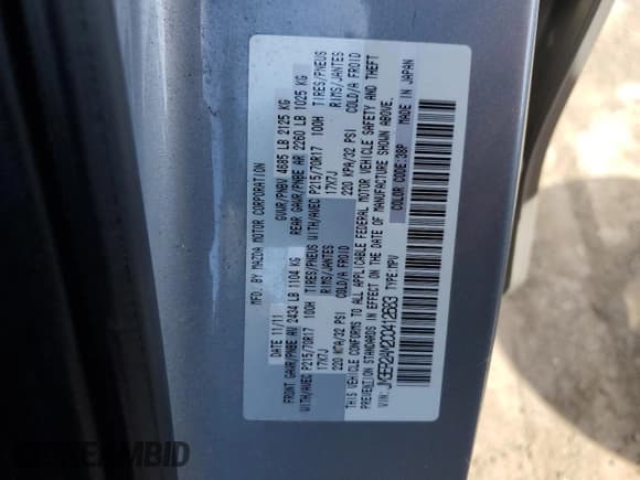 ✅ 2012 Mazda CX-7 i SV • VIN: JM3ER2AM2C0412683 • Lot: 53774075. Wystawiony na Copart z przebiegiem 196 344 mil. Bezpłatny archiwum sprzedaży aukcyjnych z USA i szczegółowy raport historii pojazdu na DreamBid. Zdjęcie 13.