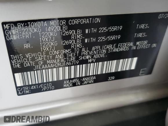 ✅ 2024 Toyota Venza Nightshade • VIN: JTEAAAAH2RJ186719 • Lot: 86156035. Listed on Copart with 7,442 mi. Free auction sales archive from the USA and detailed vehicle history report at DreamBid. Image 13.