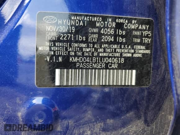 2020 Hyundai Elantra Sport с VIN KMHD04LB1LU040618, выставлен на аукционе Copart как лот 63790695 с пробегом 61 687 миль миль и Списание • Salvage title. История ставок и продаж доступна на DreamBid. Изображение 13.