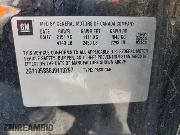 ✅ 2018 Chevrolet Impala LT • VIN: 2G1105S38J9113297 • Lot: 71397234. Listed on Copart with 119,534 mi. Free auction sales archive from the USA and detailed vehicle history report at DreamBid. Image 12.