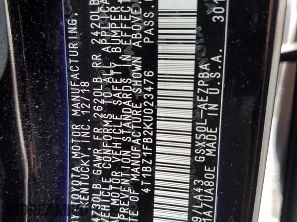 ✅ 2019 Toyota Avalon XLE • VIN: 4T1BZ1FB2KU023476 • Lot: 67651055. Listed on Copart with 90,857 mi. Free auction sales archive from the USA and detailed vehicle history report at DreamBid. Image 14.