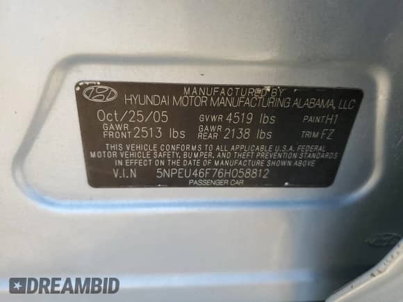 ✅ 2006 Hyundai Sonata GLS • VIN: 5NPEU46F76H058812 • Lot: 71672824. Listed on Copart with 159,200 mi miles. Access the free auction sales archive from the USA and view a detailed vehicle history report at DreamBid. Image 14.