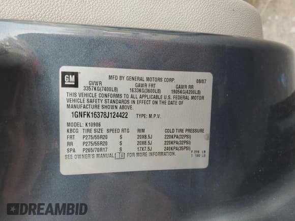 ✅ 2008 Chevrolet Suburban LTZ • VIN: 1GNFK16378J124422 • Lot: 78128294. Wystawiony na Copart z przebiegiem 267 355 mil. Bezpłatny archiwum sprzedaży aukcyjnych z USA i szczegółowy raport historii pojazdu na DreamBid. Zdjęcie 13.