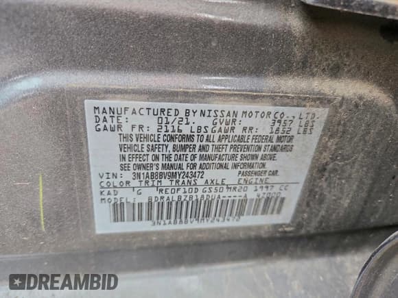 ✅ 2021 Nissan Sentra S • VIN: 3N1AB8BV9MY243472 • Lot: 95983755. Wystawiony na Copart z przebiegiem 65 902 mil. Bezpłatny archiwum sprzedaży aukcyjnych z USA i szczegółowy raport historii pojazdu na DreamBid. Zdjęcie 12.