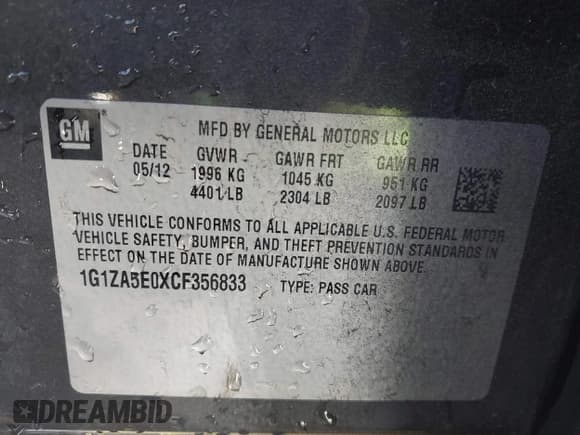 ✅ 2012 Chevrolet Malibu 1FL • VIN: 1G1ZA5E0XCF356833 • Lot: 43693337. Wystawiony na IAAI z przebiegiem 109 704 mil. Bezpłatny archiwum sprzedaży aukcyjnych z USA i szczegółowy raport historii pojazdu na DreamBid. Zdjęcie 9.