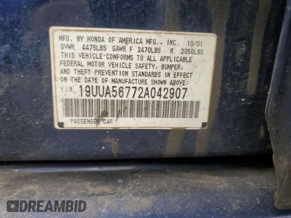 ✅ 2002 Acura TL w/Navigation • VIN: 19UUA56772A042907 • Lot: 65332845. Wystawiony na Copart z przebiegiem 212 465 mil. Bezpłatny archiwum sprzedaży aukcyjnych z USA i szczegółowy raport historii pojazdu na DreamBid. Zdjęcie 12.