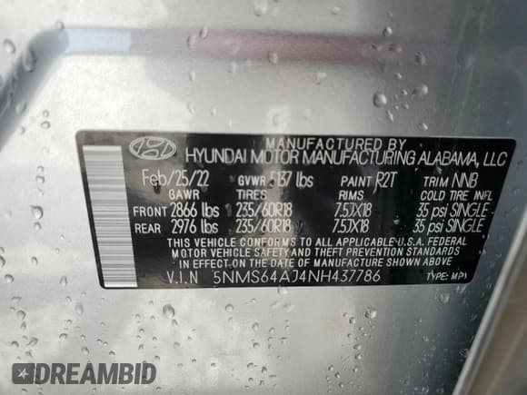 ✅ 2022 Hyundai Santa Fe XRT • VIN: 5NMS64AJ4NH437786 • Lot: 52580744. Wystawiony na Copart z przebiegiem 20 652 mil. Bezpłatny archiwum sprzedaży aukcyjnych z USA i szczegółowy raport historii pojazdu na DreamBid. Zdjęcie 13.