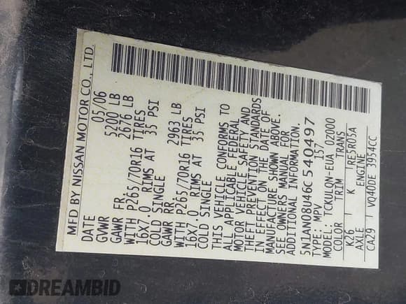 ✅ 2006 Nissan Xterra S • VIN: 5N1AN08U46C540497 • Lot: 42042240. Listed on IAAI with 180,549 mi. Free auction sales archive from the USA and detailed vehicle history report at DreamBid. Image 9.