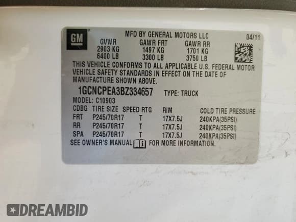 ✅ 2011 Chevrolet Silverado 1500 Work Truck • VIN: 1GCNCPEA3BZ334657 • Lot: 65681994. Listed on Copart with 105,885 mi. Free auction sales archive from the USA and detailed vehicle history report at DreamBid. Image 12.