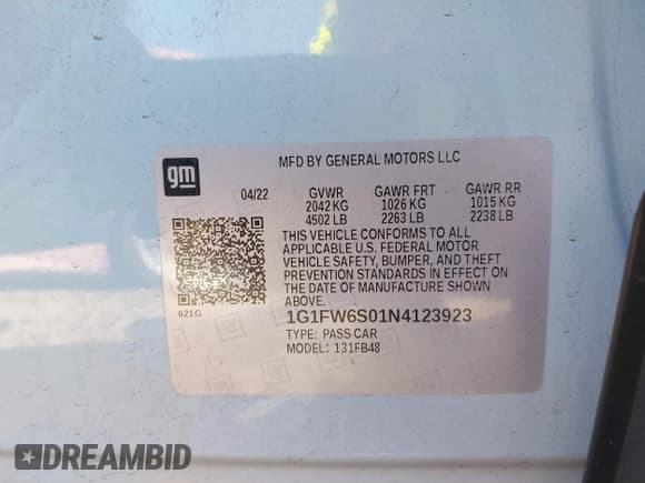 ✅ 2022 Chevrolet Bolt EV 1LT • VIN: 1G1FW6S01N4123923 • Lot: 43150699. Listed on IAAI with 18,951 mi. Free auction sales archive from the USA and detailed vehicle history report at DreamBid. Image 9.